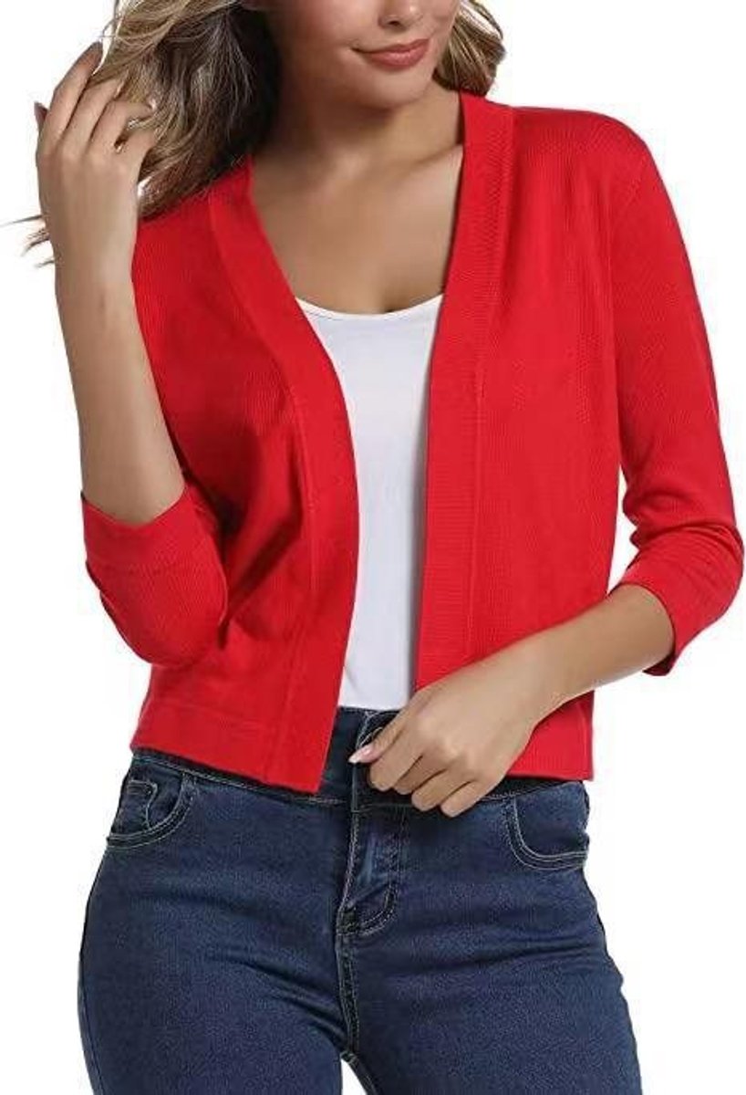 Celine Women's White Cardigan | Open Front, 3/4 Sleeves, Loose Fit 9