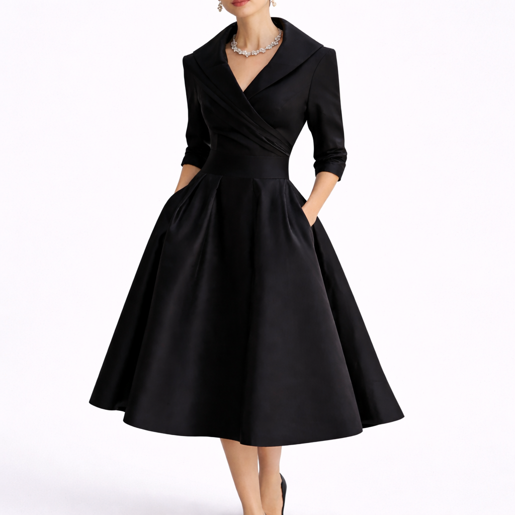 Chara Women's Midi Dress with Structured Bodice and A-Line Skirt 0