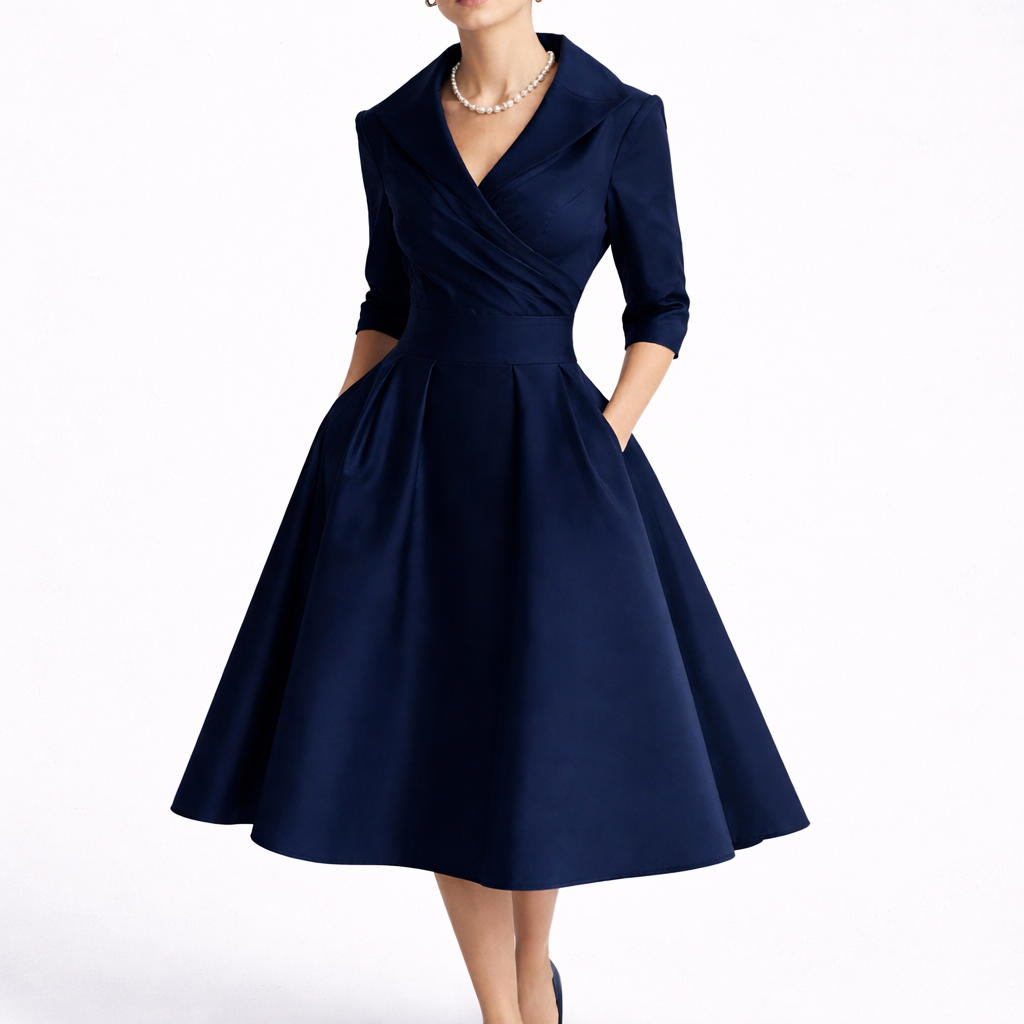Chara Women's Midi Dress with Structured Bodice and A-Line Skirt 2