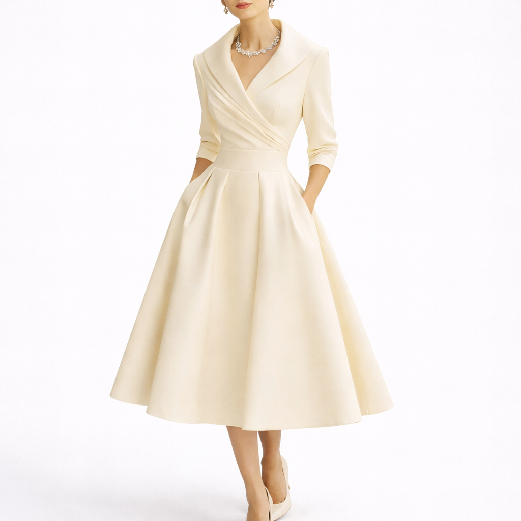 Chara Women's Midi Dress with Structured Bodice and A-Line Skirt 3