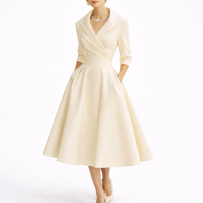 Chara Women's Midi Dress with Structured Bodice and A-Line Skirt 3
