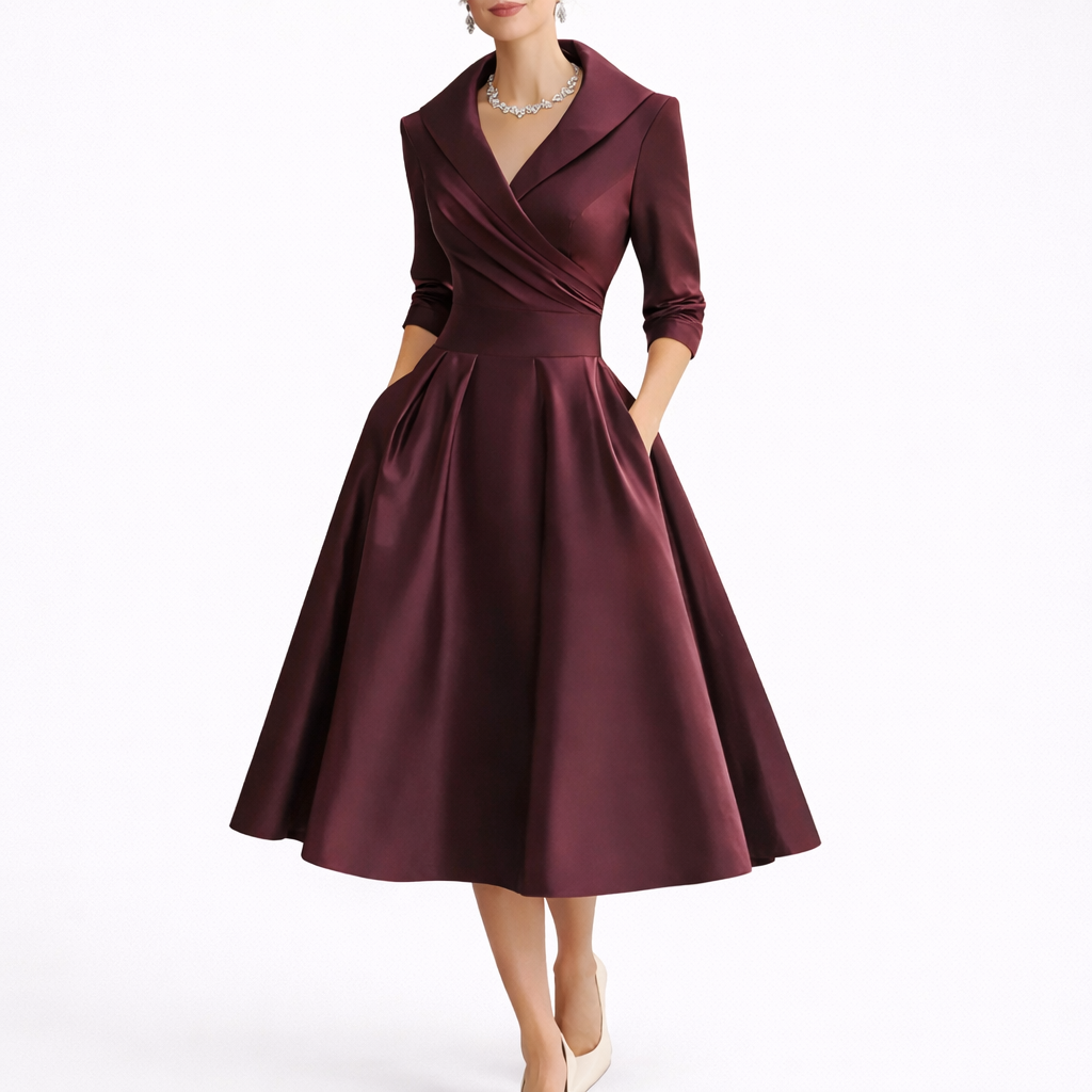 Chara Women's Midi Dress with Structured Bodice and A-Line Skirt 4