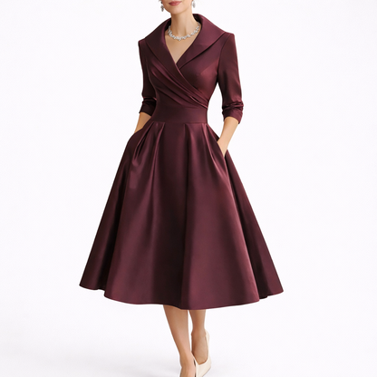 Chara Women's Midi Dress with Structured Bodice and A-Line Skirt 4