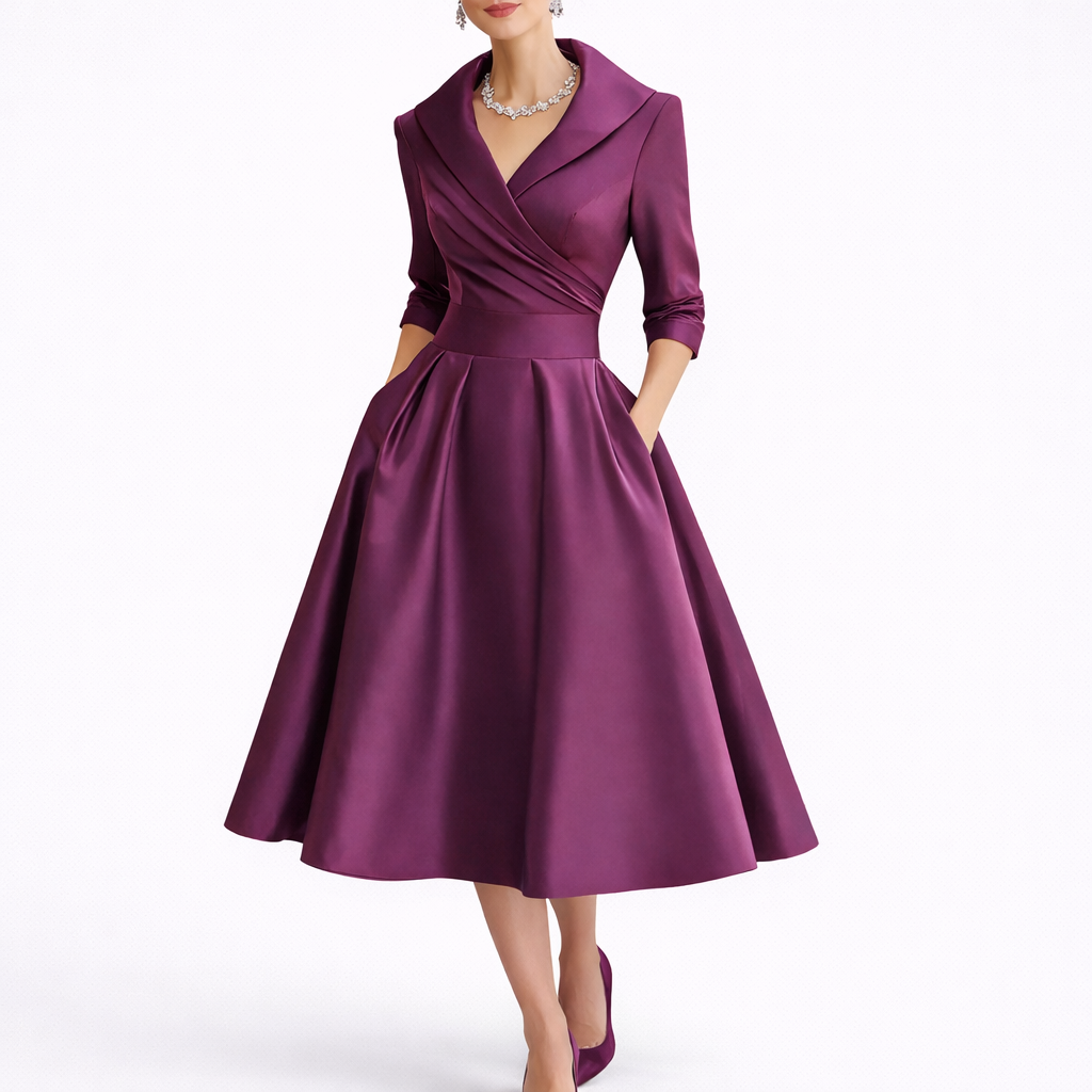 Chara Women's Midi Dress with Structured Bodice and A-Line Skirt 5