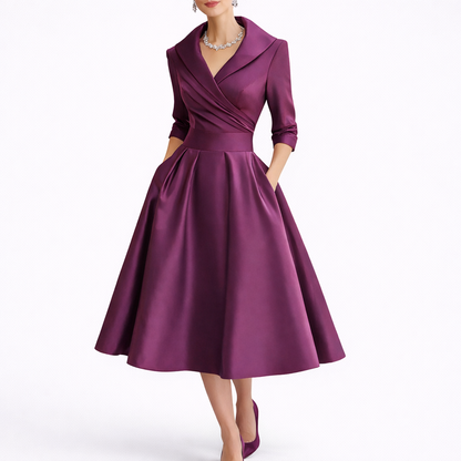 Chara Women's Midi Dress with Structured Bodice and A-Line Skirt 5
