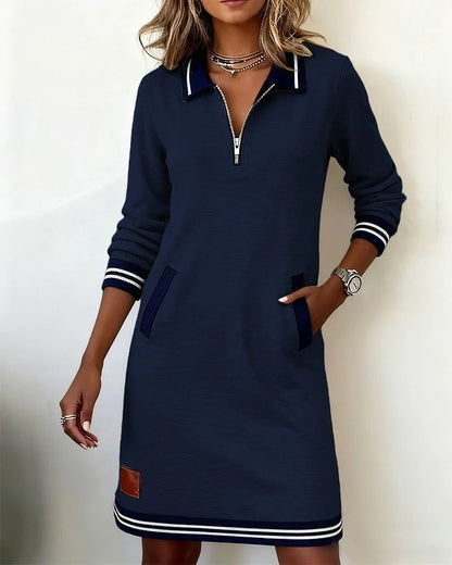 Chara Women’s Midi Dress with Zip Front, Collared Neckline, and Side Pockets 11