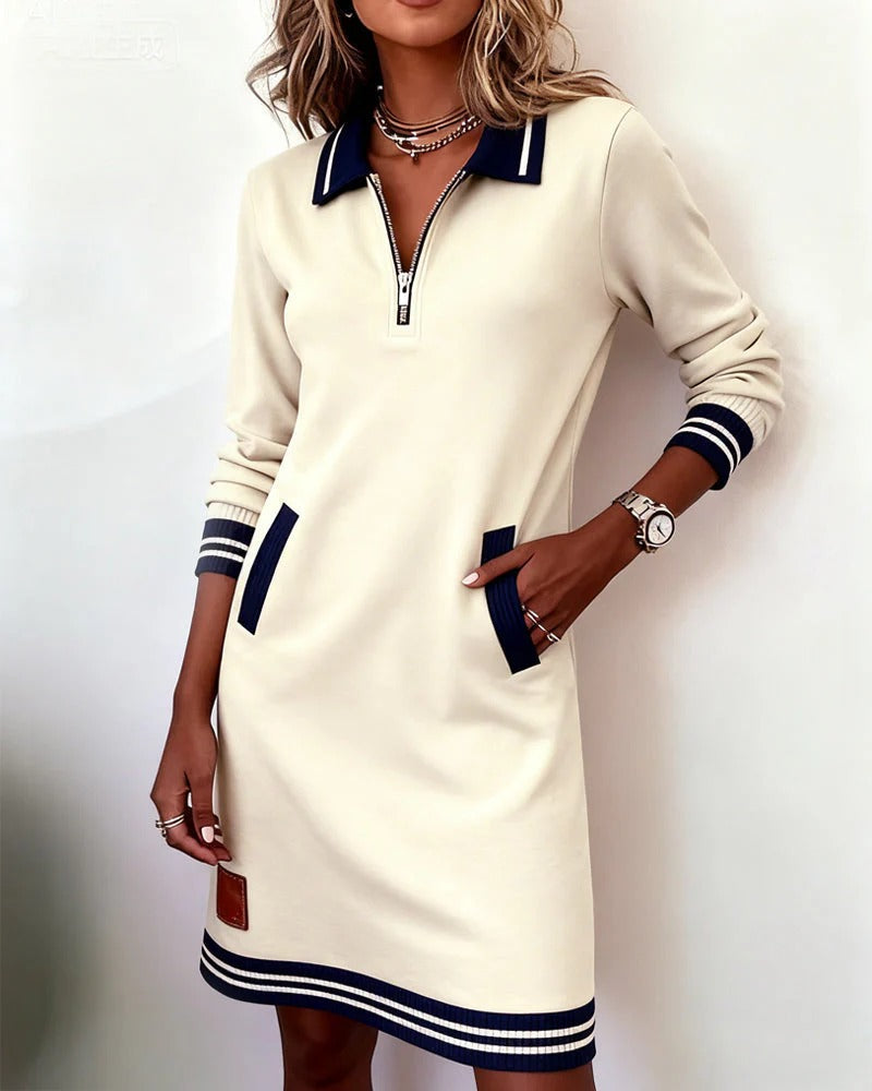 Chara Women’s Midi Dress with Zip Front, Collared Neckline, and Side Pockets 13