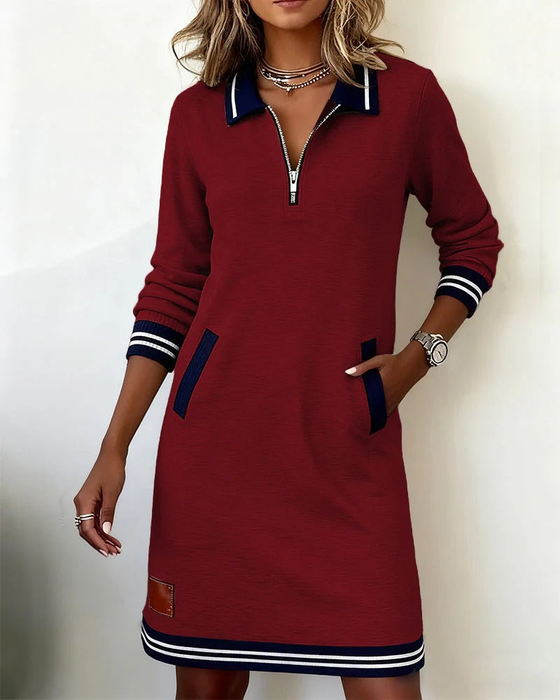 Chara Women’s Midi Dress with Zip Front, Collared Neckline, and Side Pockets 9
