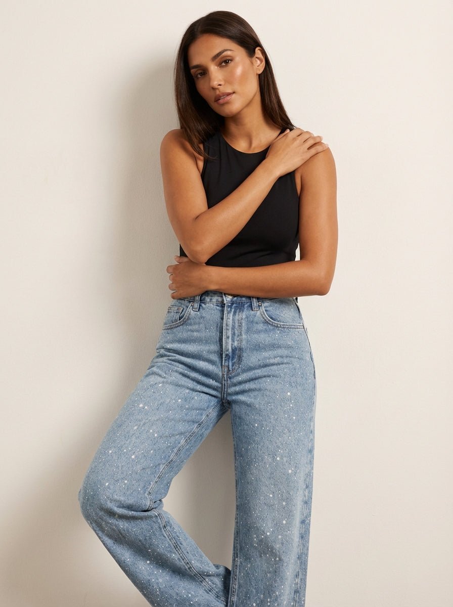 Chic Women’s Jeans with High-Waist Cut and Subtle Glitter Detail 4