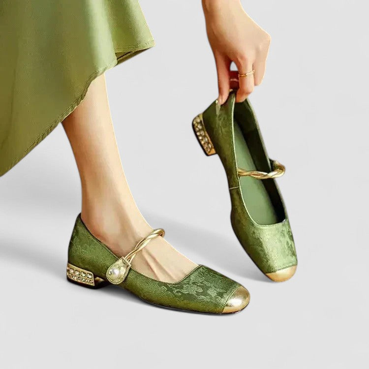 Chrystahh Women's Mary Jane Shoes with Low Block Heel and Decorative Strap 1
