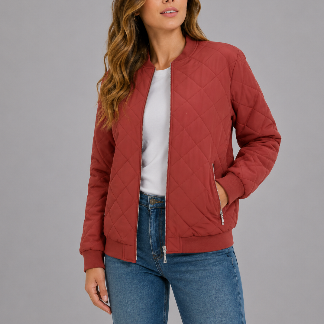 Clara Women's Jacket | Quilted Bomber, Lightweight Diamond Pattern 0
