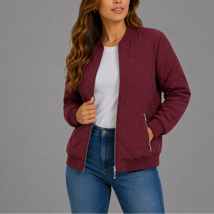 Clara Women's Jacket | Quilted Bomber, Lightweight Diamond Pattern 1