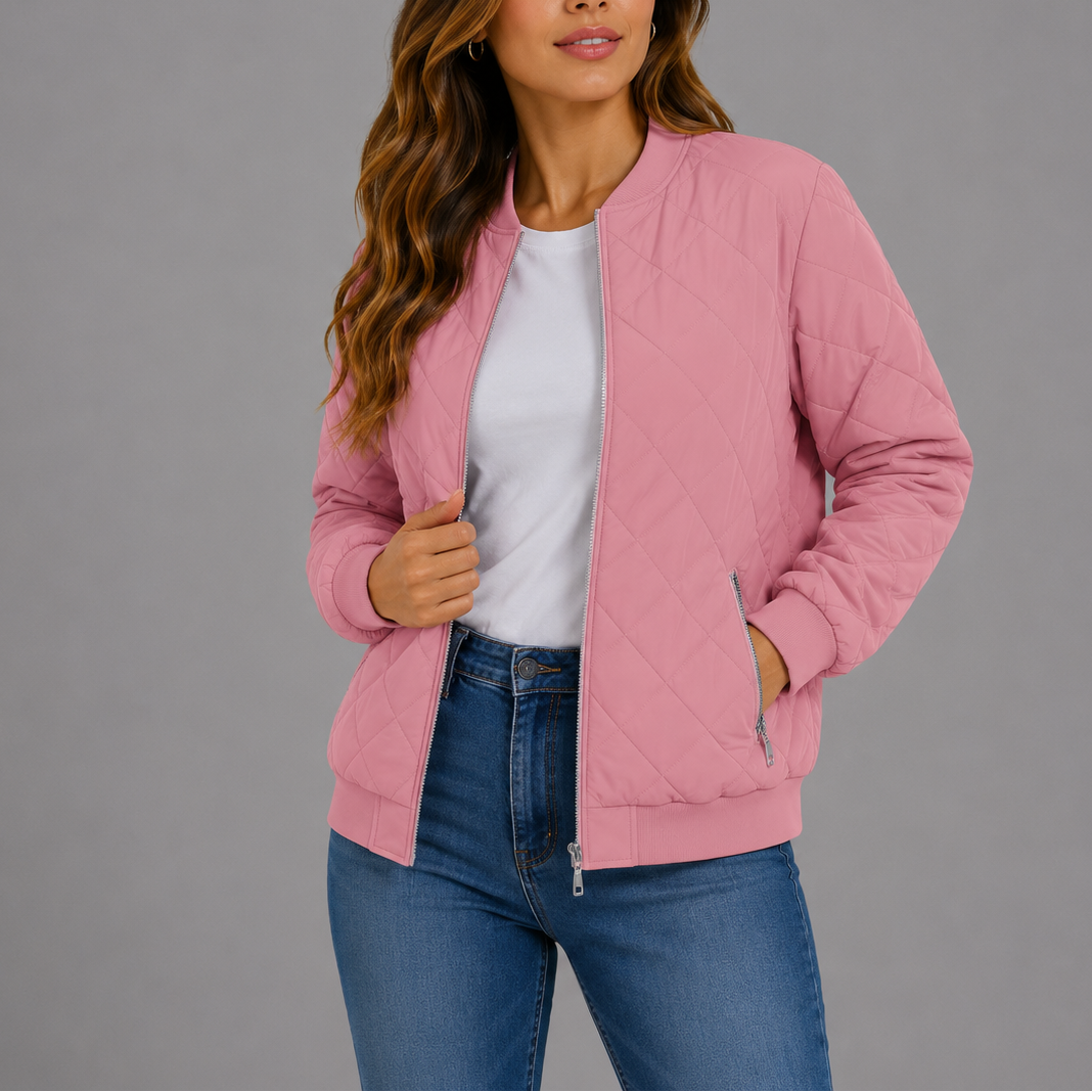 Clara Women's Jacket | Quilted Bomber, Lightweight Diamond Pattern 10