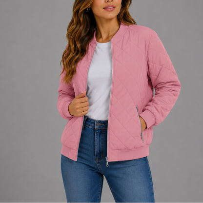 Clara Women's Jacket | Quilted Bomber, Lightweight Diamond Pattern 10
