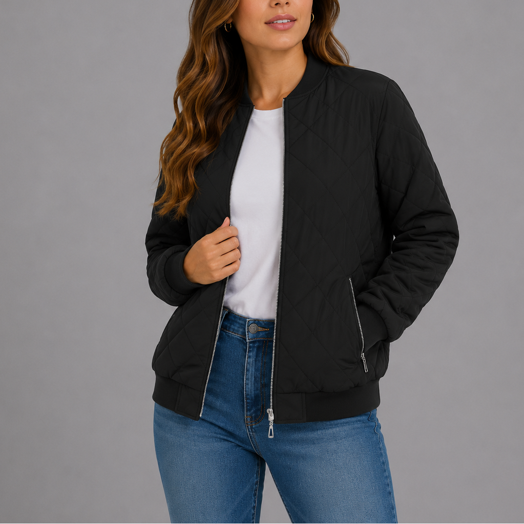 Clara Women's Jacket | Quilted Bomber, Lightweight Diamond Pattern 11