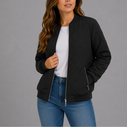 Clara Women's Jacket | Quilted Bomber, Lightweight Diamond Pattern 11