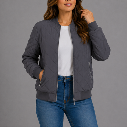 Clara Women's Jacket | Quilted Bomber, Lightweight Diamond Pattern 13