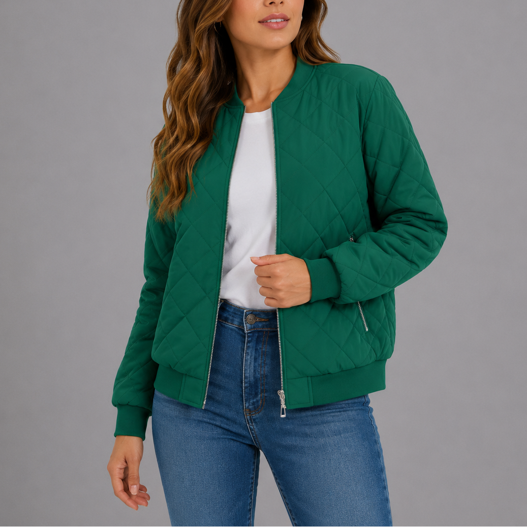 Clara Women's Jacket | Quilted Bomber, Lightweight Diamond Pattern 4