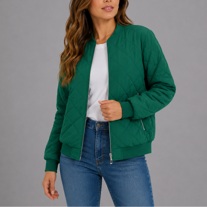 Clara Women's Jacket | Quilted Bomber, Lightweight Diamond Pattern 4