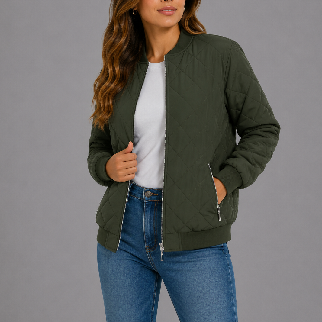 Clara Women's Jacket | Quilted Bomber, Lightweight Diamond Pattern 5