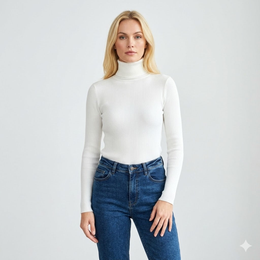 Clara Women's Turtleneck Knit Top | Soft Stretch Fabric, Slim Fit 0