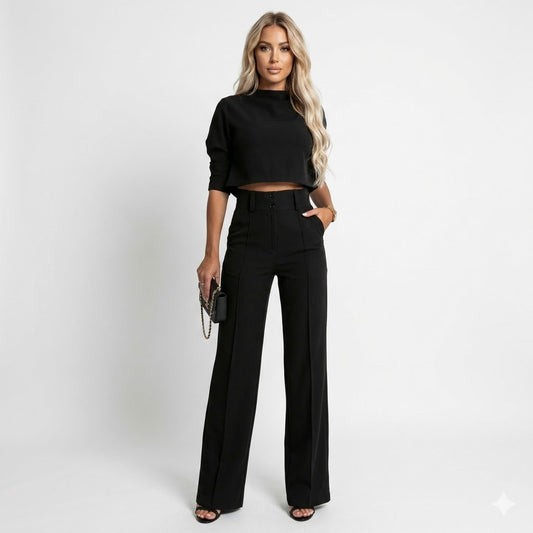 Cleo Women’s Co Ord Set with Cropped Top and High-Waisted Trousers 0