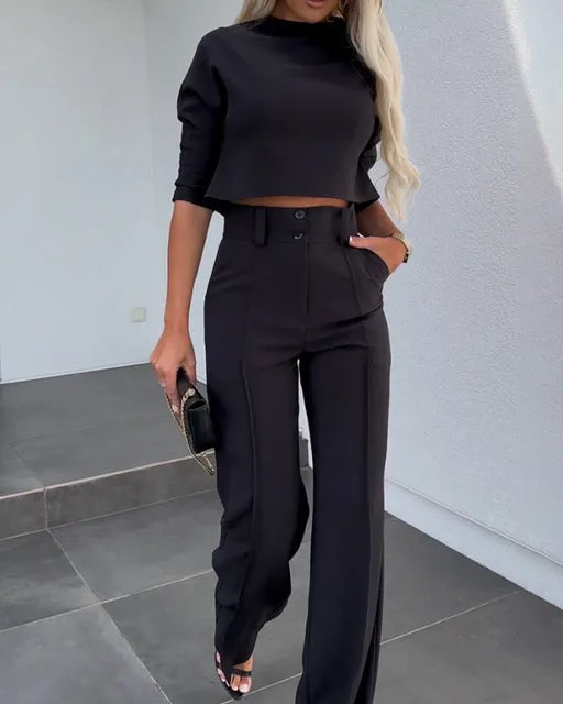 Cleo Women’s Co Ord Set with Cropped Top and High-Waisted Trousers 1