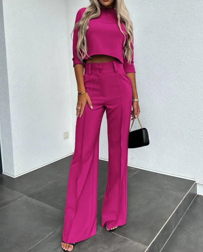 Cleo Women’s Co Ord Set with Cropped Top and High-Waisted Trousers 7
