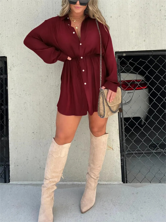 Cleo Women's Dress with Button Down Front and Long Sleeves 1