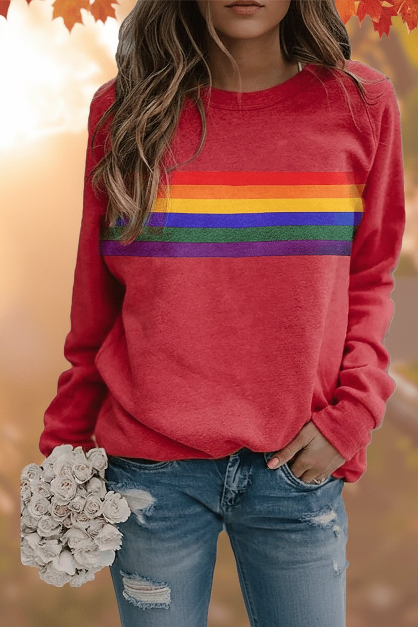 Cleo Women’s Sweatshirt with Rainbow Stripe and Long Sleeves 0