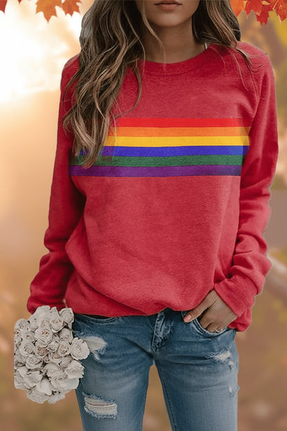 Cleo Women’s Sweatshirt with Rainbow Stripe and Long Sleeves 0
