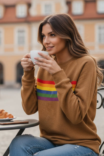 Cleo Women’s Sweatshirt with Rainbow Stripe and Long Sleeves 1