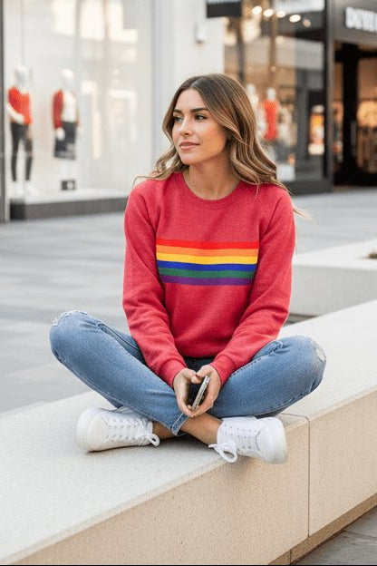Cleo Women’s Sweatshirt with Rainbow Stripe and Long Sleeves 2