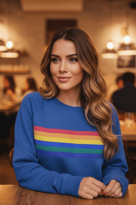 Cleo Women’s Sweatshirt with Rainbow Stripe and Long Sleeves 3