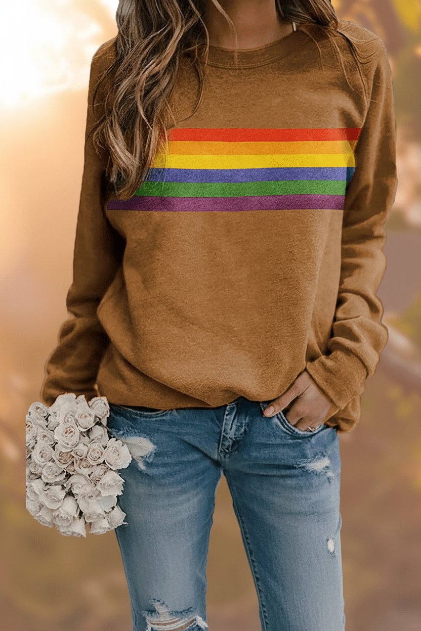 Cleo Women’s Sweatshirt with Rainbow Stripe and Long Sleeves 5