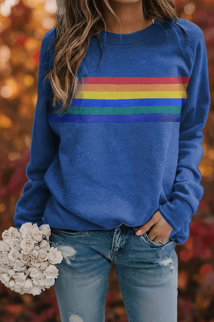 Cleo Women’s Sweatshirt with Rainbow Stripe and Long Sleeves 6