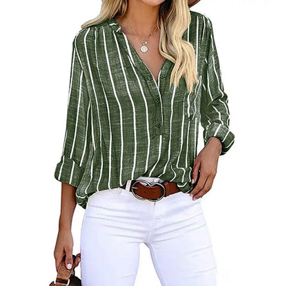 Cora Women’s Blouse with Classic Striped Pattern and Roll-Up Sleeves 3