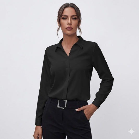 Cora Women’s Blouse with V-Neck Collar and Relaxed Fit Design 0
