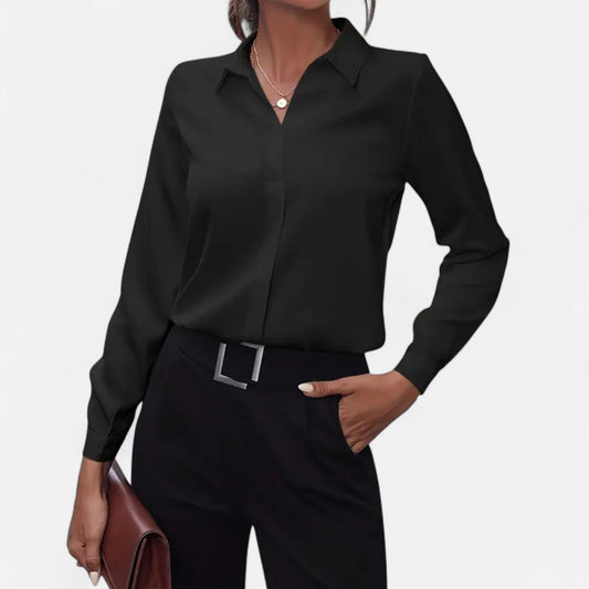 Cora Women’s Blouse with V-Neck Collar and Relaxed Fit Design 1