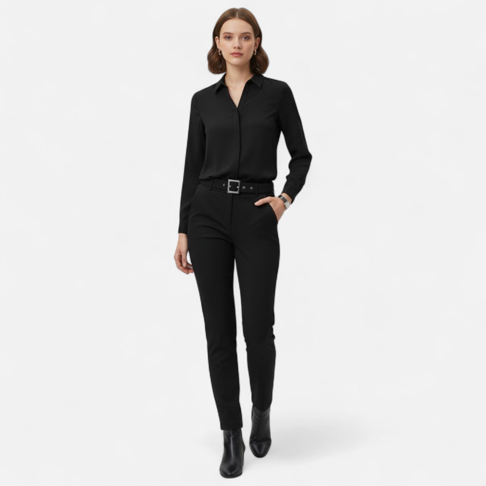 Cora Women’s Blouse with V-Neck Collar and Relaxed Fit Design 2