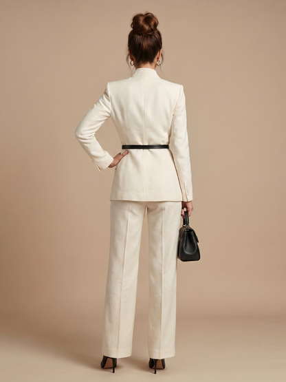 Delta Women's Suit with Structured Stand Collar and Flared Trousers 3
