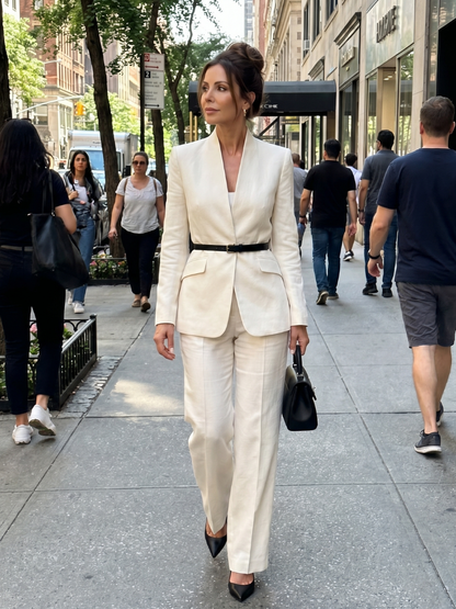 Delta Women's Suit with Structured Stand Collar and Flared Trousers 4