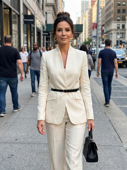 Delta Women's Suit with Structured Stand Collar and Flared Trousers 5