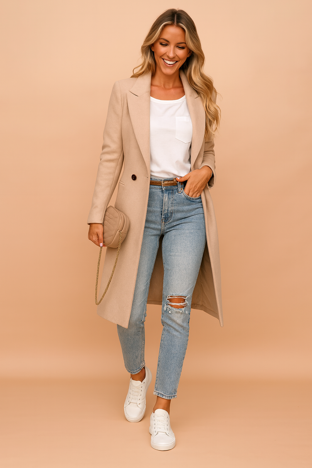 Elara Women's Double-Breasted Coat | Tailored Silhouette, Polyester Blend 0