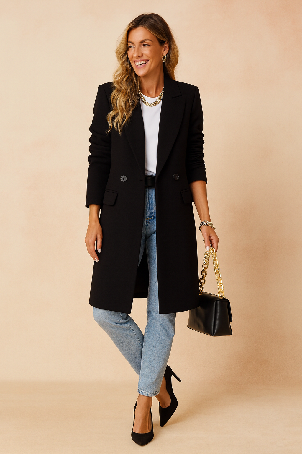 Elara Women's Double-Breasted Coat | Tailored Silhouette, Polyester Blend 1