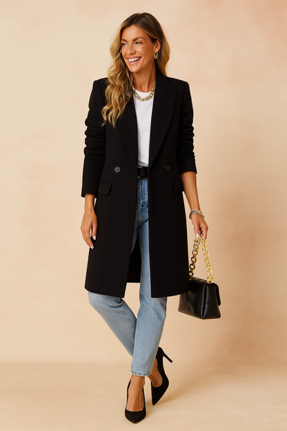Elara Women's Double-Breasted Coat | Tailored Silhouette, Polyester Blend 1