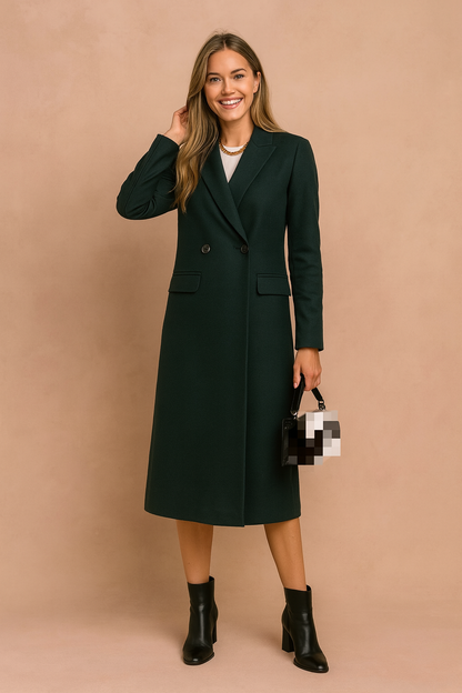 Elara Women's Double-Breasted Coat | Tailored Silhouette, Polyester Blend 2