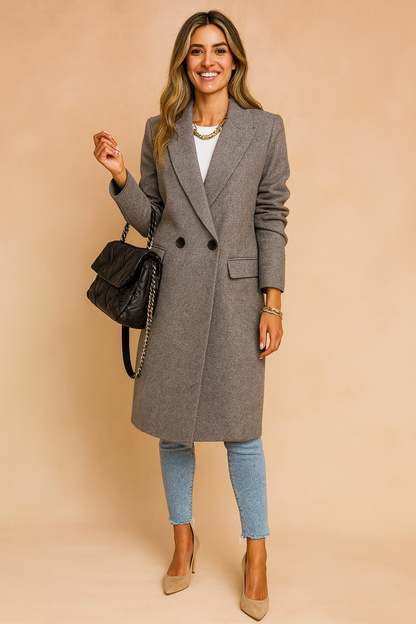 Elara Women's Double-Breasted Coat | Tailored Silhouette, Polyester Blend 4