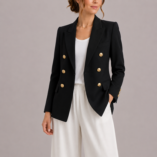Elaria Women's Blazer | Tailored Fit, Double-Breasted with Gold Buttons 0