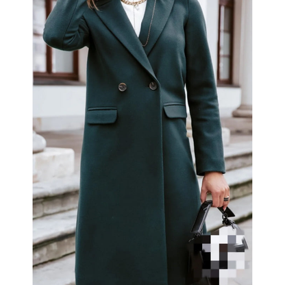 Elena Women's Long Coat | Wool Blend, Double-Breasted Tailored Fit 4